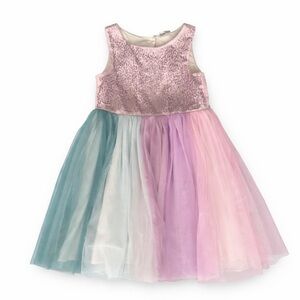 H&M Girls Tulle Dress Pastel Rainbow Sequin Bodice Size 6X Like New